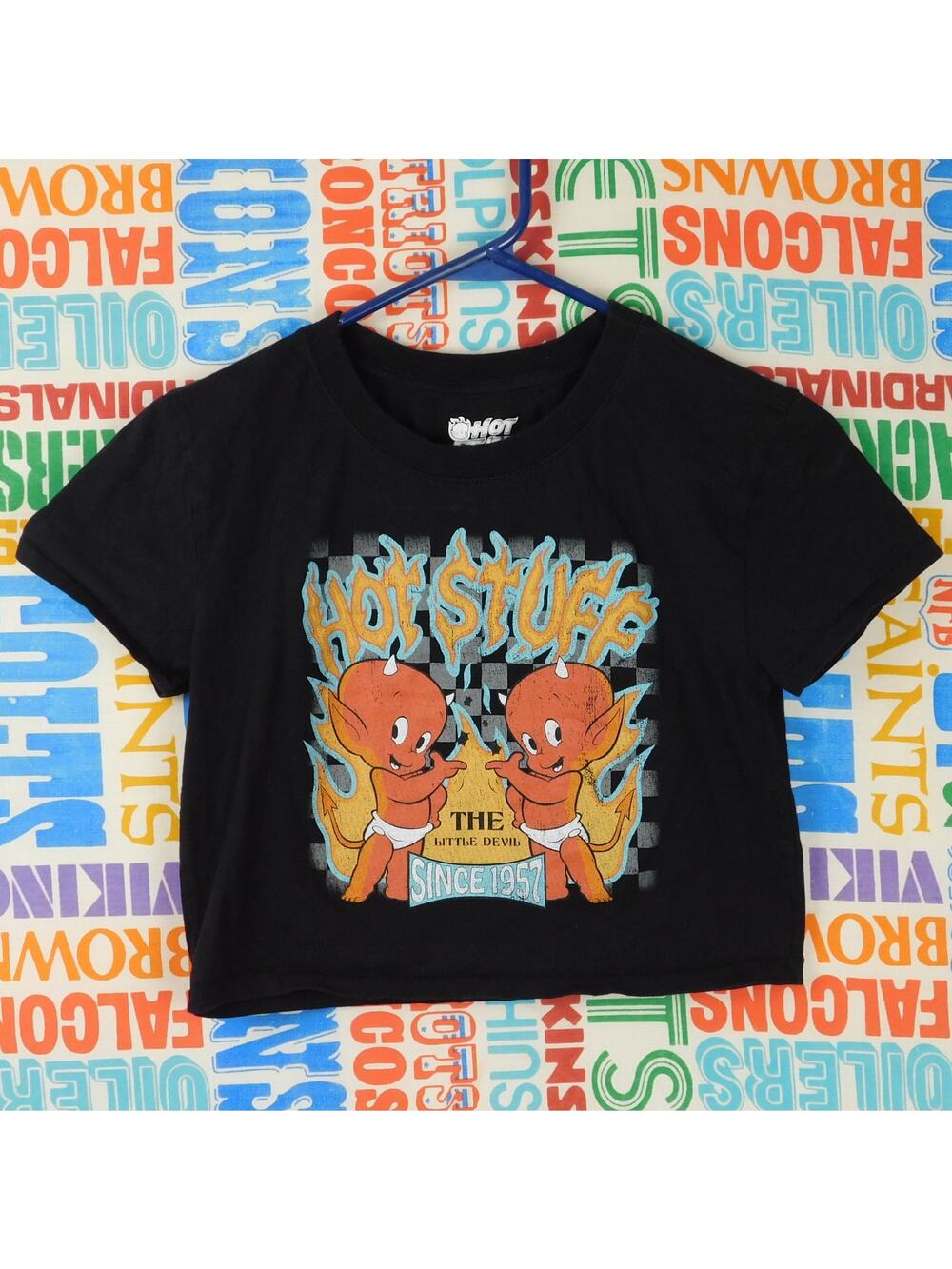 Hot Stuff Little Devil Baby Tee Womens Size S Black Cropped Retro Graphic